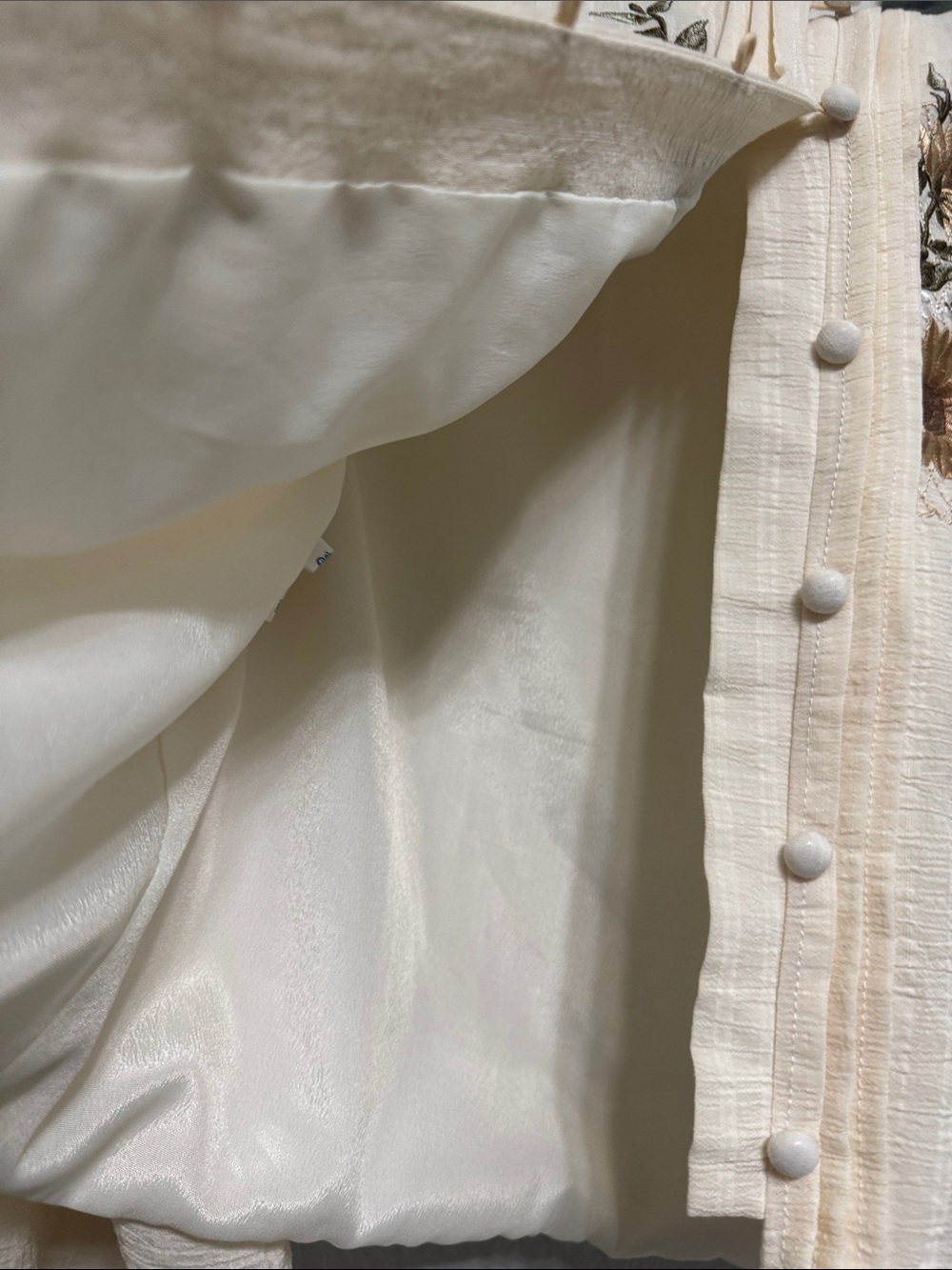 Cream & Olive Floral Embroidered Long Sleeve Dress with Suspender Skirt - Picture 16 of 16